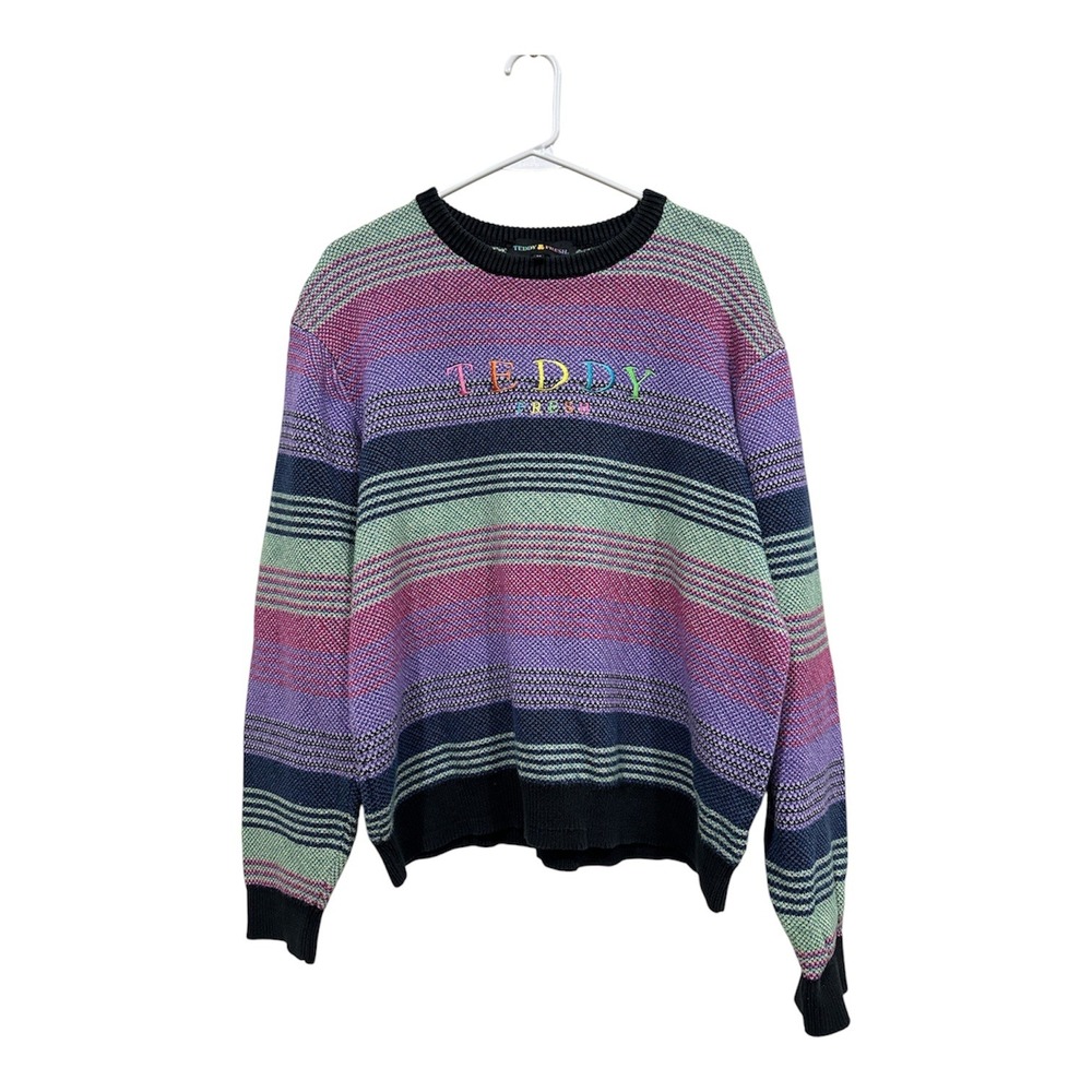 Teddy‎ Fresh Multi Color Striped Knit Cotton Sweater Mens Medium Rainbow Logo